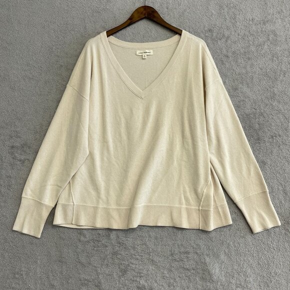 NWOT Lucky Brand Women's XL Cream V-Neck Sweater Relaxed Fit Soft Knit - Picture 2 of 10